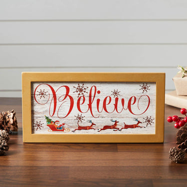 Believe Santa Sleigh Framed Wall Hanging Sign 6x12 VHC Brands - The Fox Decor